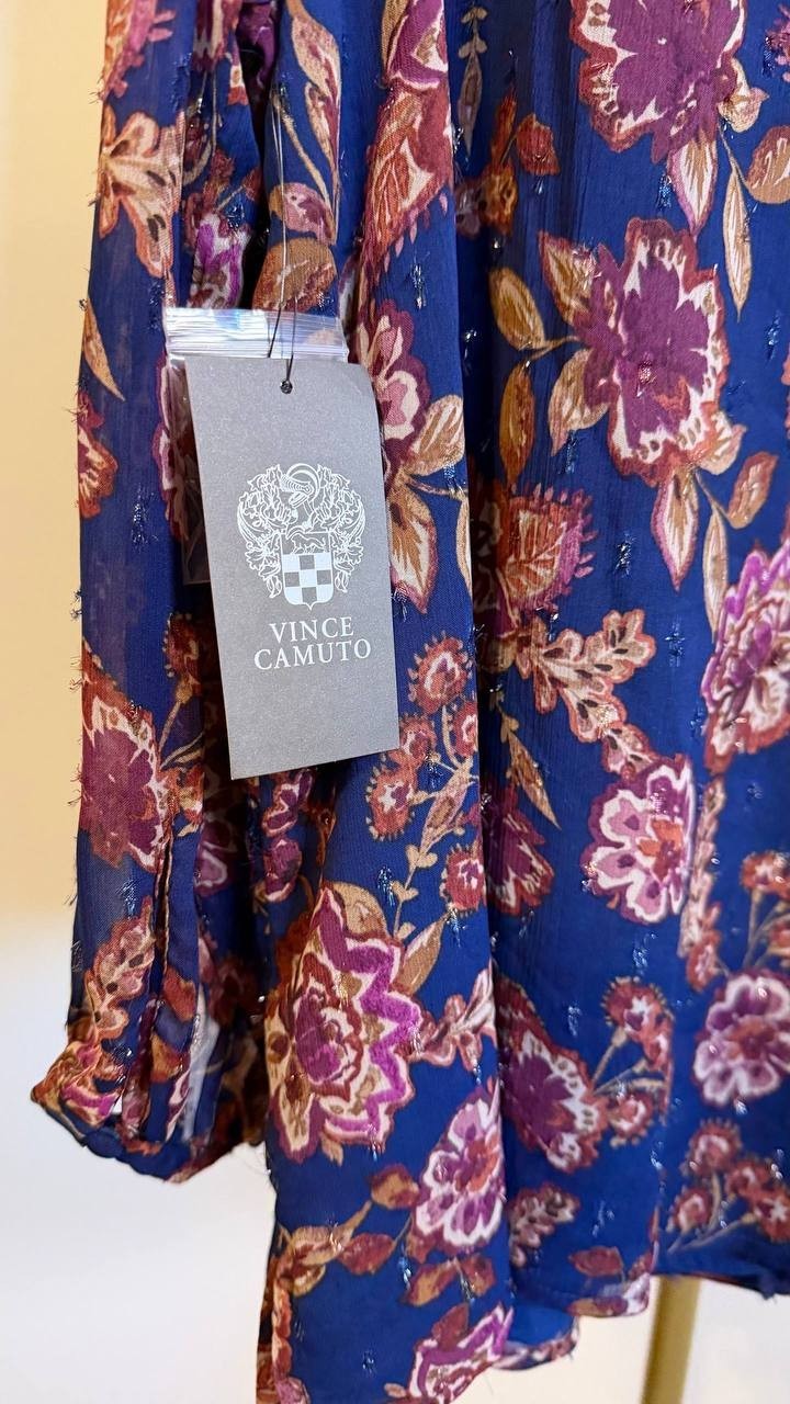 Vince Camuto Women’s Plus Split‑Neck Floral Blouse Navy 3X $89 NWT