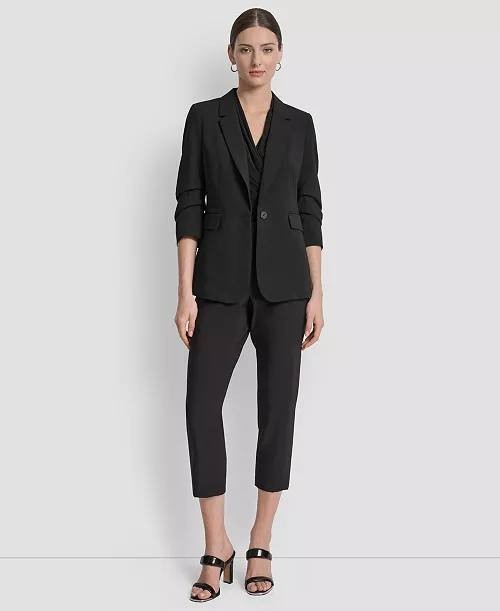 DKNY Ruched‑Sleeve One‑Button Blazer – Size 8P – NWT – $139