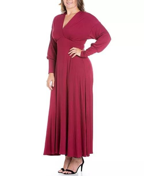 24Seven Comfort Apparel Women’s Bishop Sleeve Maxi Dress Wine 2X $101.99 NWT