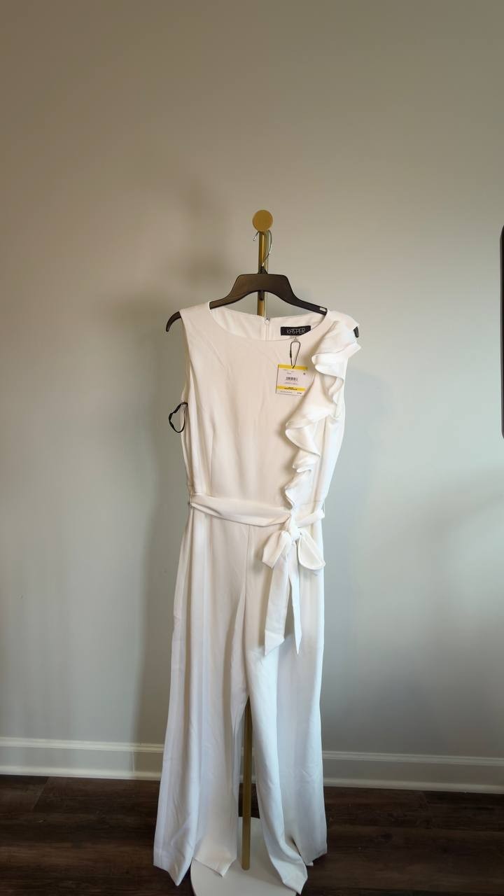 Anne Klein Sleeveless Ruffled Wide-Leg Jumpsuit Women’s M White NWT $119