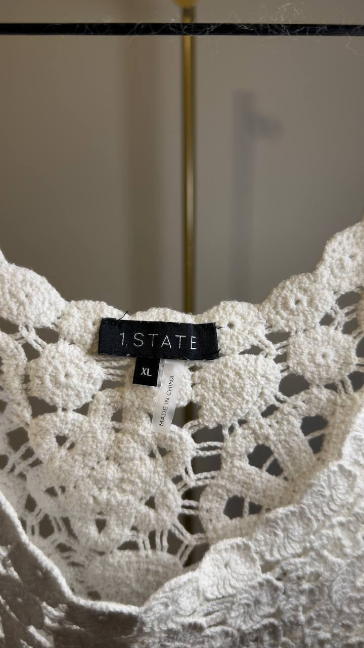 1.STATE Crochet Open‑Weave Tank Top White XL NWT $79