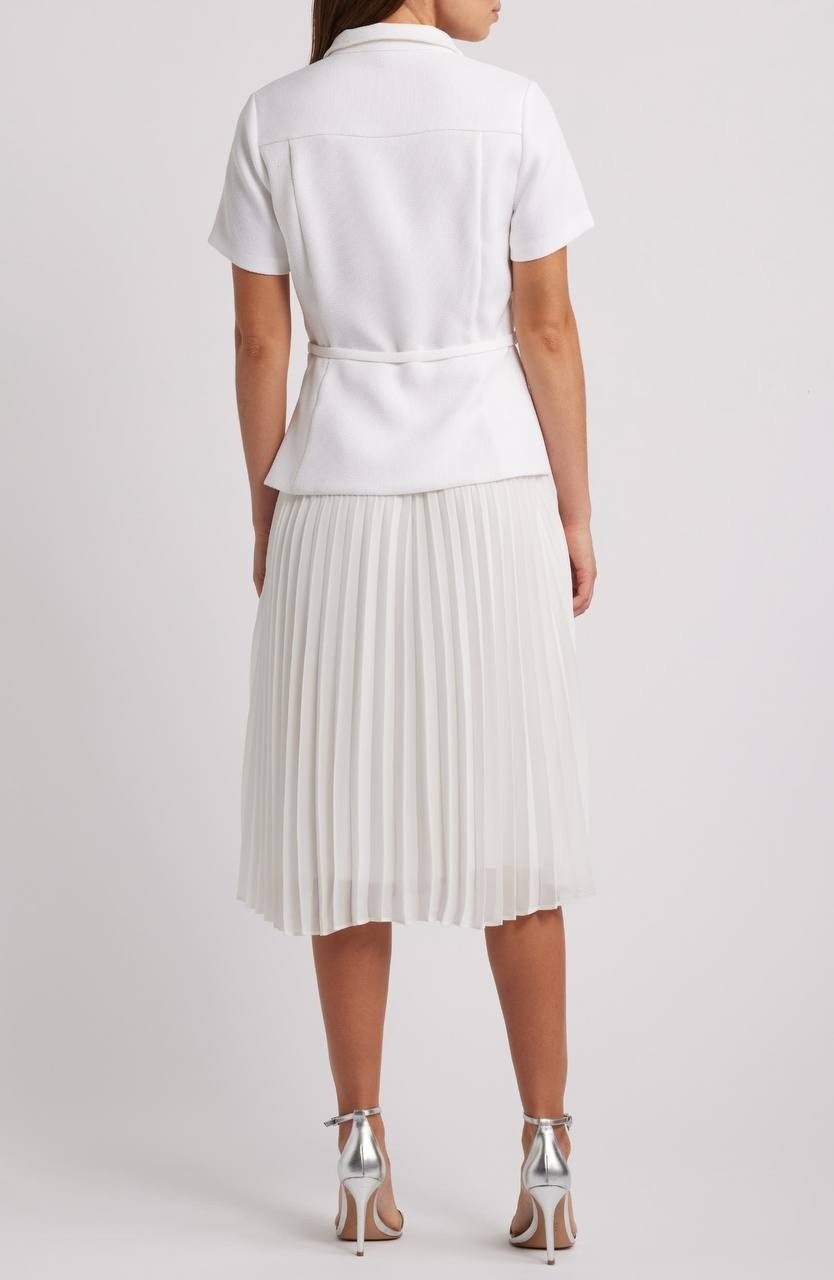 Julia Jordan Mixed‑Media Pleated Midi Dress White 12 NWT $129