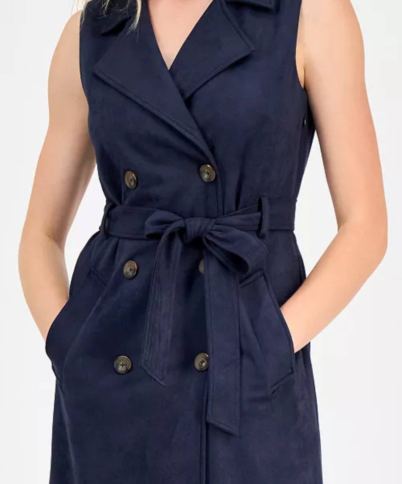 Julia Jordan Faux‑Suede Sash‑Belt Notch‑Lapel Dress – Navy – NWT – Sizes 2–16