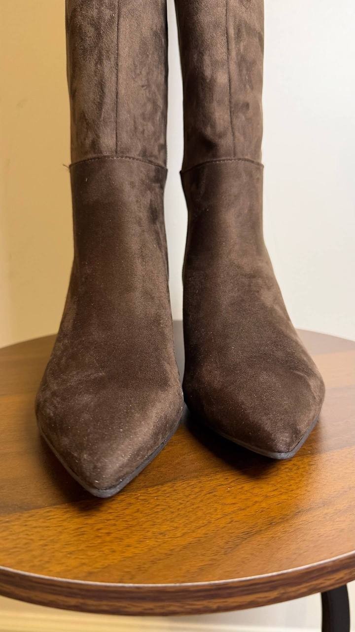 Marc Fisher Glint Boots 6M Dark Brown Textile Kitten Heel NIB msrp$179