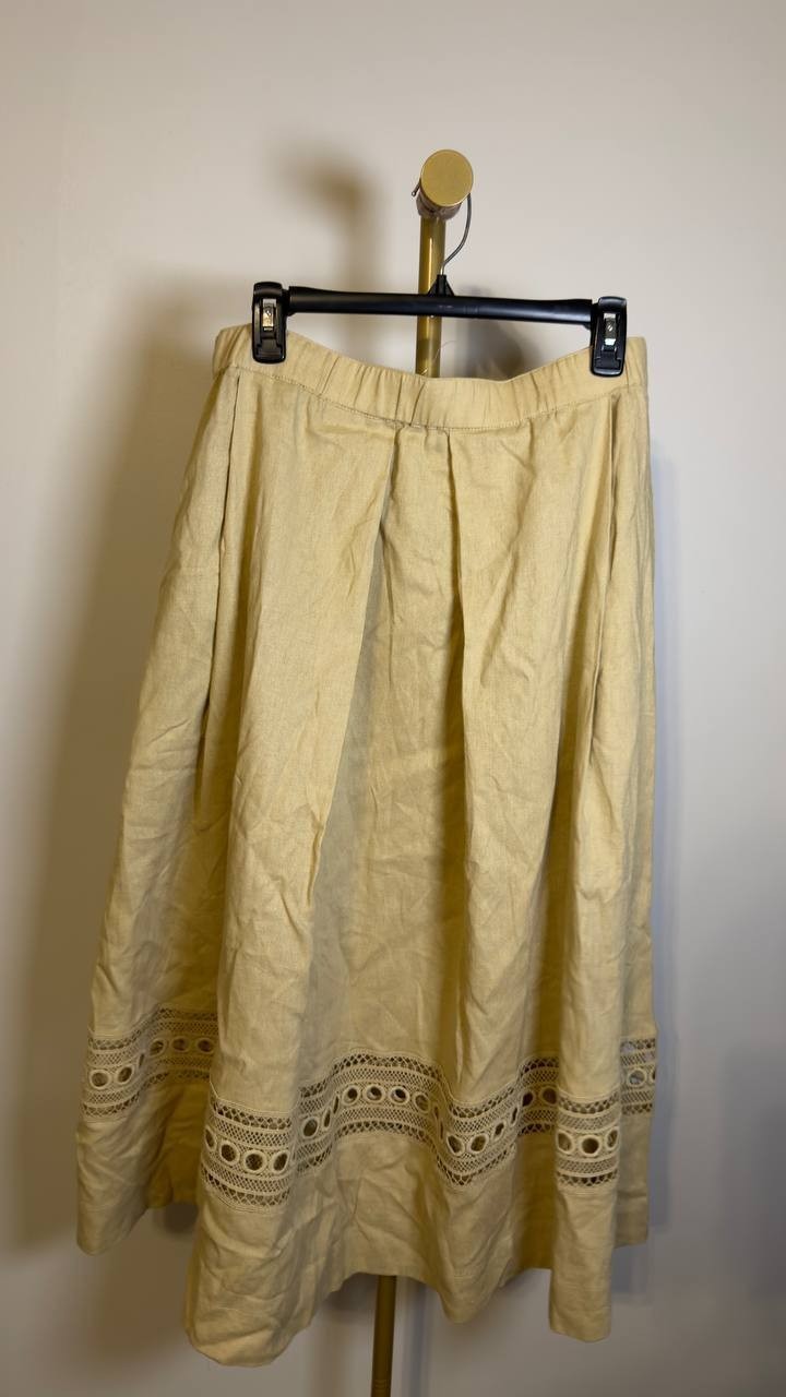 DKNY Women’s Eyelet Embroidery Linen Blend  Skirt Mojave Desert M NWOT $119