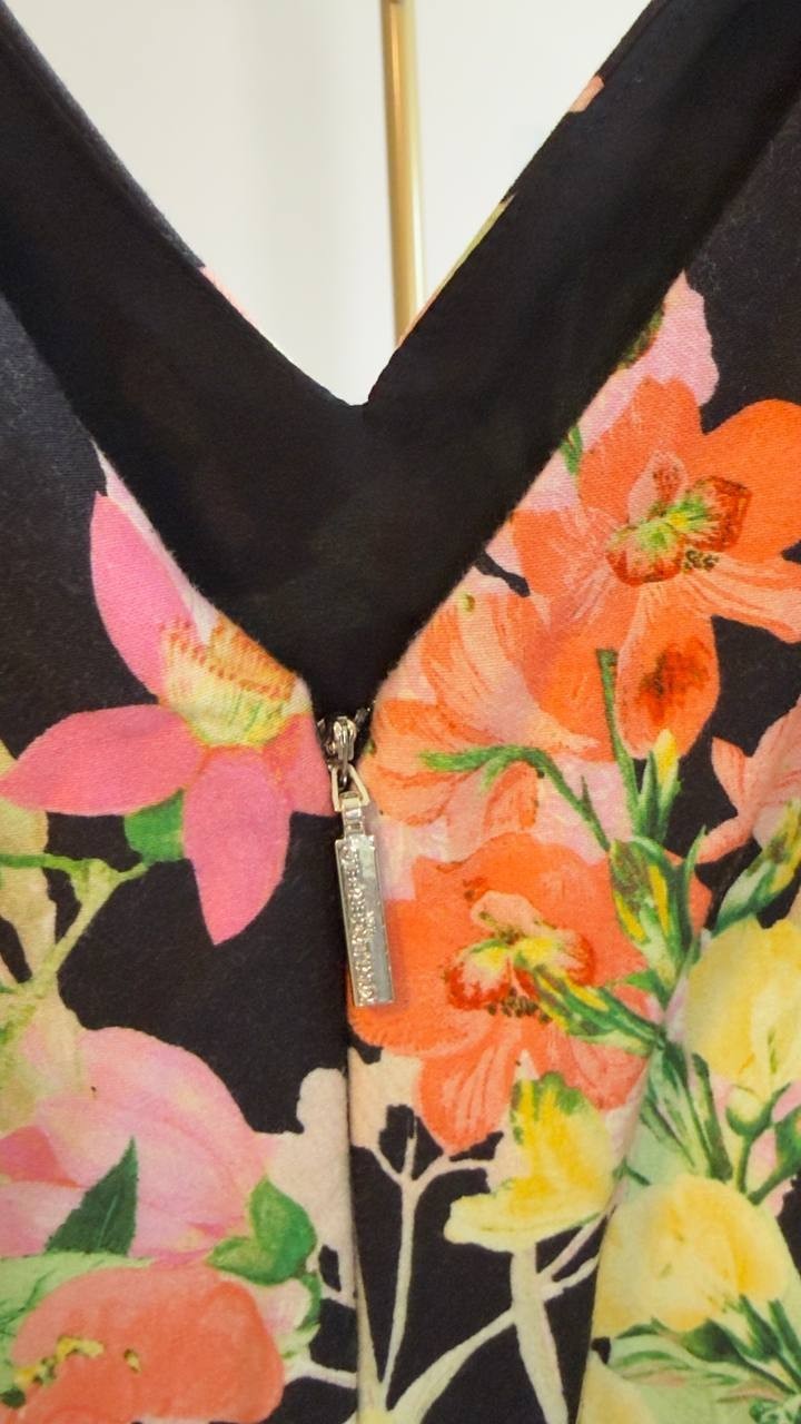 Karl Lagerfeld Stretch‑Cotton Floral Midi Dress Black Multi 2 NWT $189
