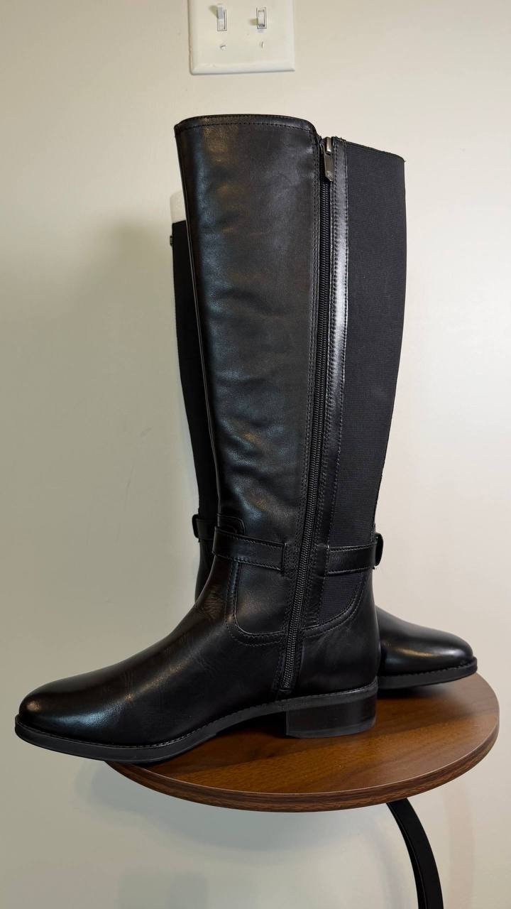 Sam Edelman Perin Boots 9M Black Leather Tall Round Toe Zip New In Box msrp$225