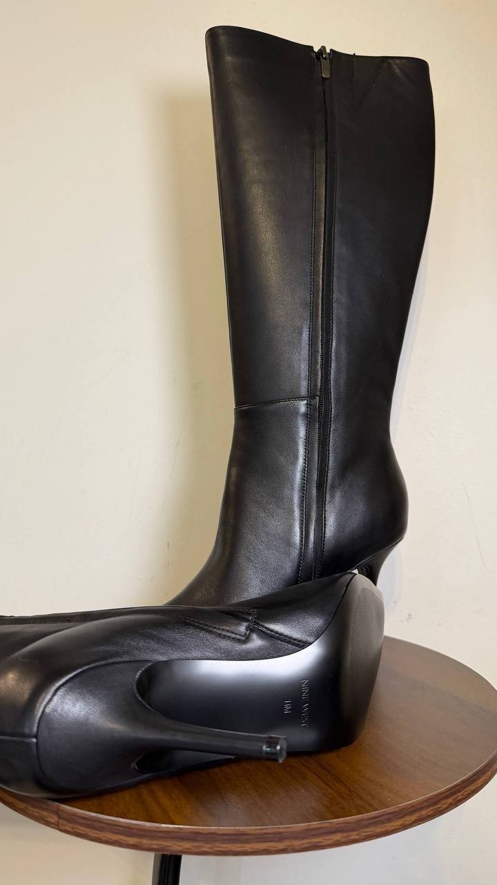 Nine West High Boots 11M Black Leather New in Box MSRP $249