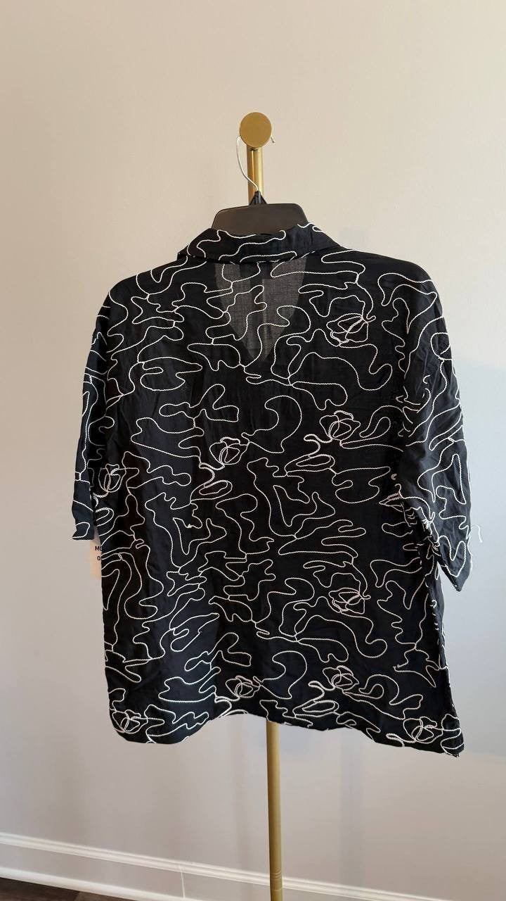 Mode of One Men’s Relaxed‑Fit Embroidered Poplin Camp Shirt Black S NWT