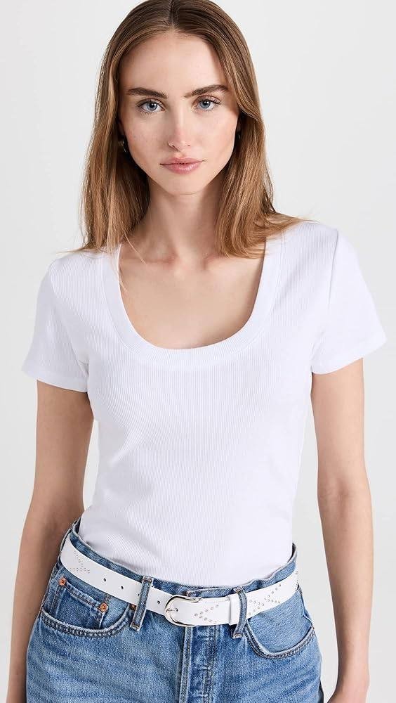 Z SUPPLY Sirena Rib Tee L White Scoop Neck Stretch Cotton NWT