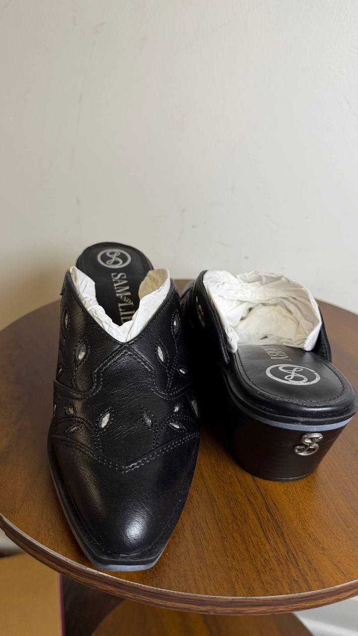 Sam & Libby Black Block Heel Mules 7.5M New in Box MSRP $80