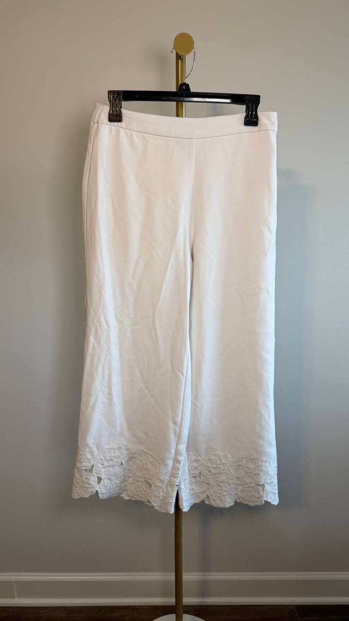 Karl Lagerfeld Paris Women’s Floral‑Hem Pull‑On Pants Karl LagerWhite 4 NWT $149