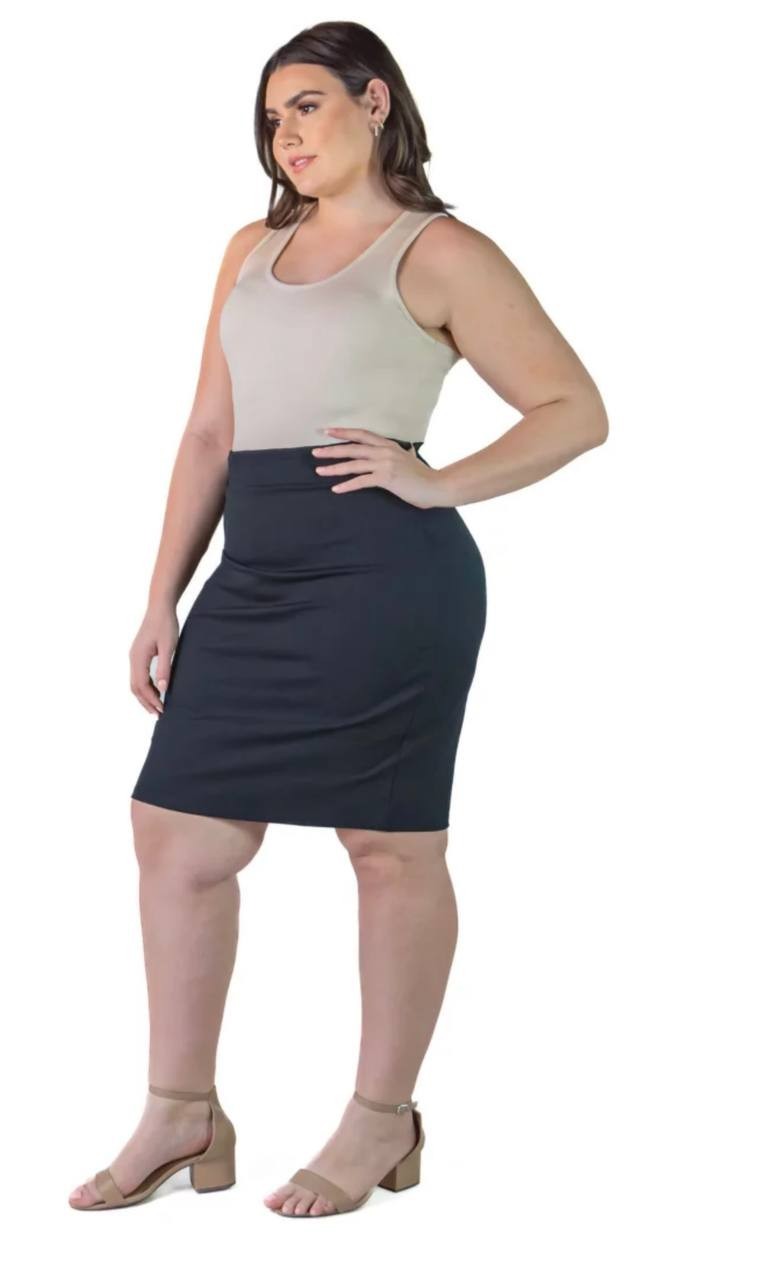 24seven Comfort Apparel Elastic Waist Knee Length Pencil Skirt Black PXL NWT $70