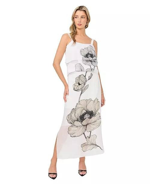 Vince Camuto Printed Layered Maxi Skirt Ultra White Size 4 NWOT $119