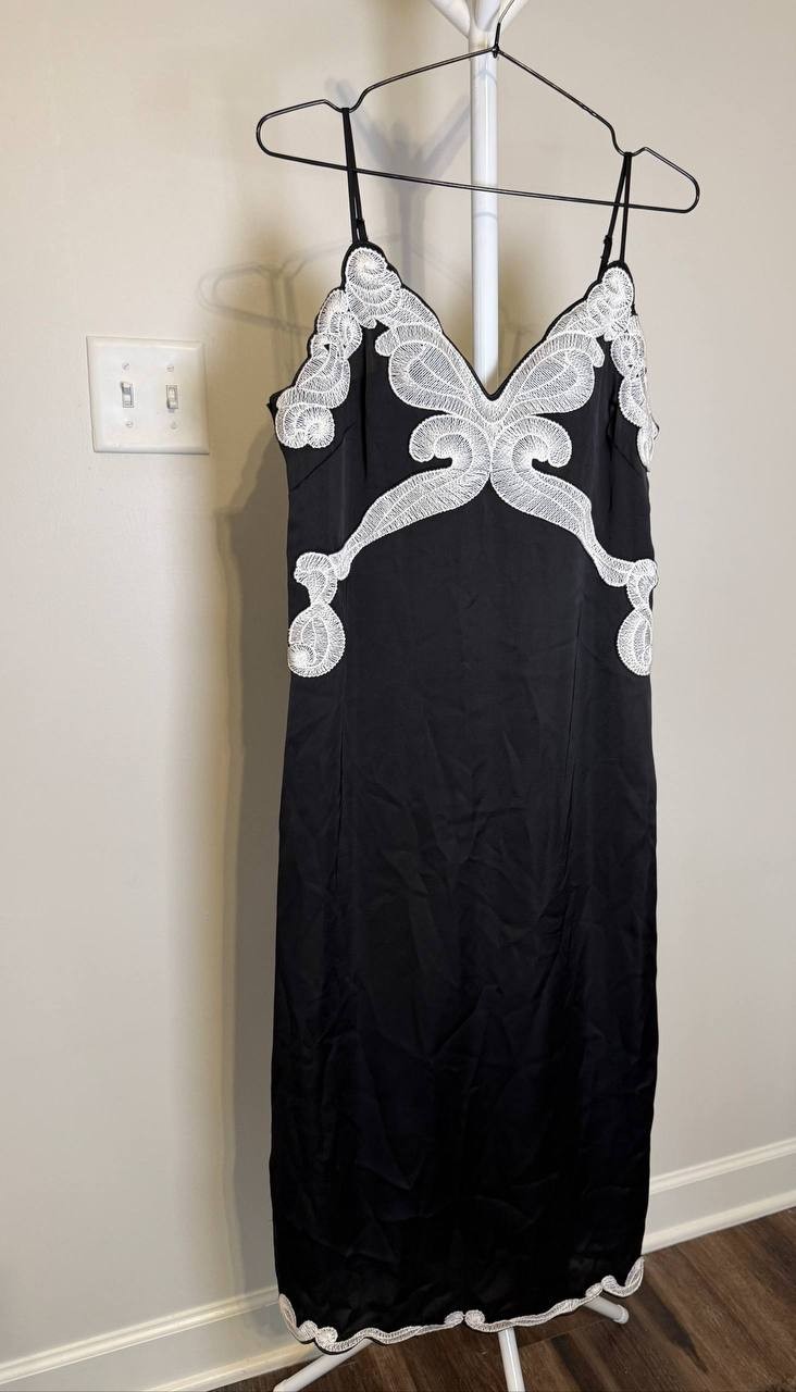 rag & bone “Ann” Embellished Slip Dress – Size 8 – Black Satin – NWT – MSRP$598