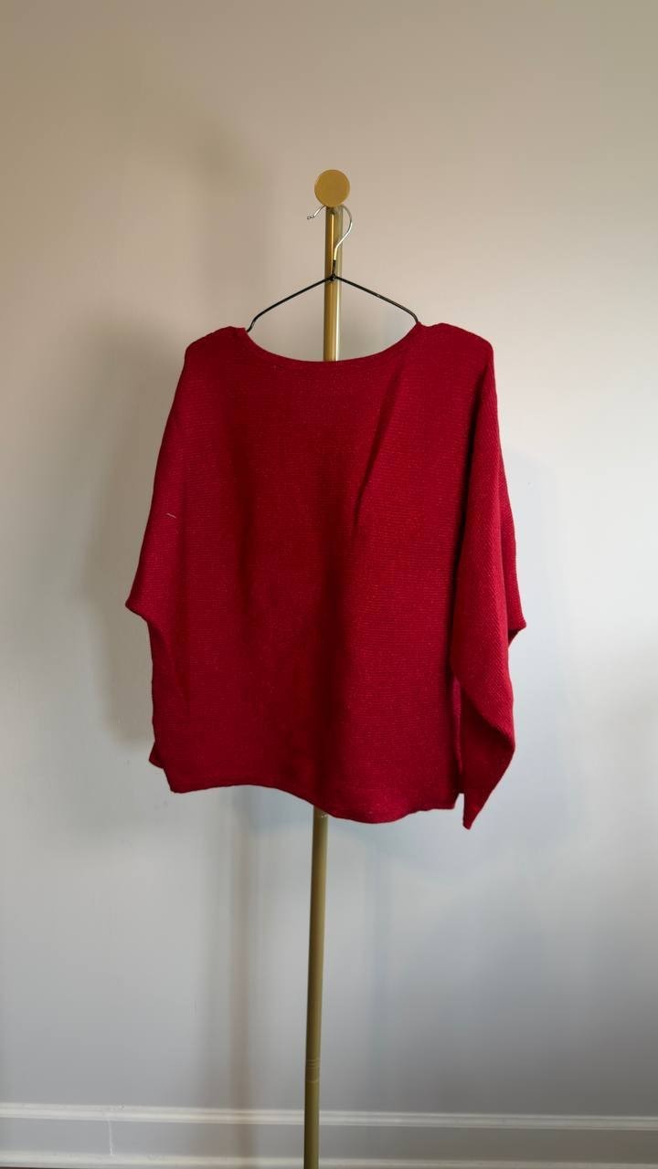 T Tahari Ribbed Embellished Dolman Sleeve Sweater S/P Baked Cherry NWT $88