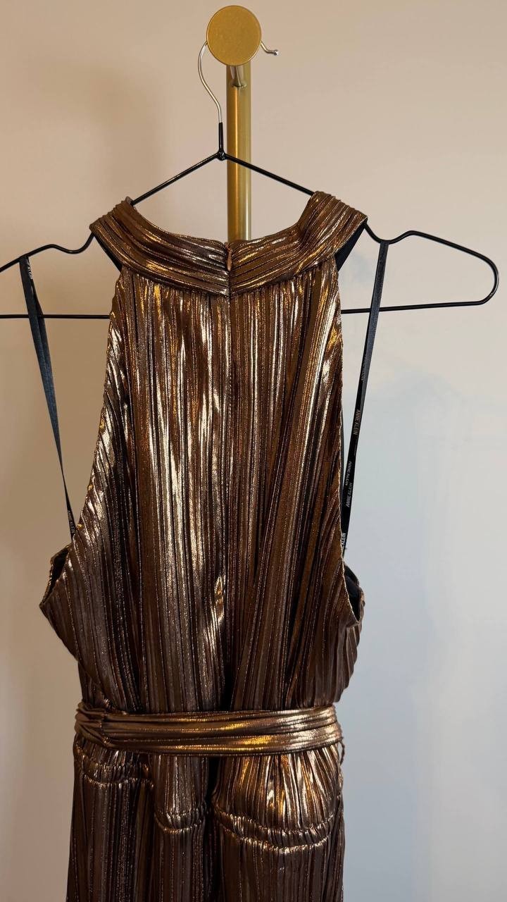 Anne Klein Women’s Metallic Mock Neck Halter Halter Dress Size XL NWT $159