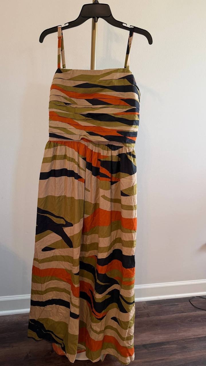 MSK Women’s Cotton Pleated‑Bodice Tie‑Back Midi Dress Multicolor XL $109 NWT
