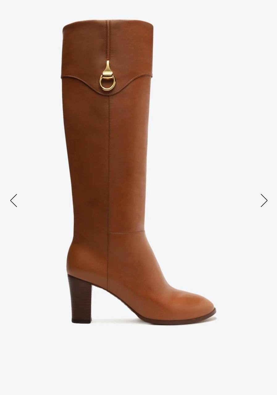 Arezzo Brown Leather Knee-High Boots 9.5B Gold Bit Detail, New with Box