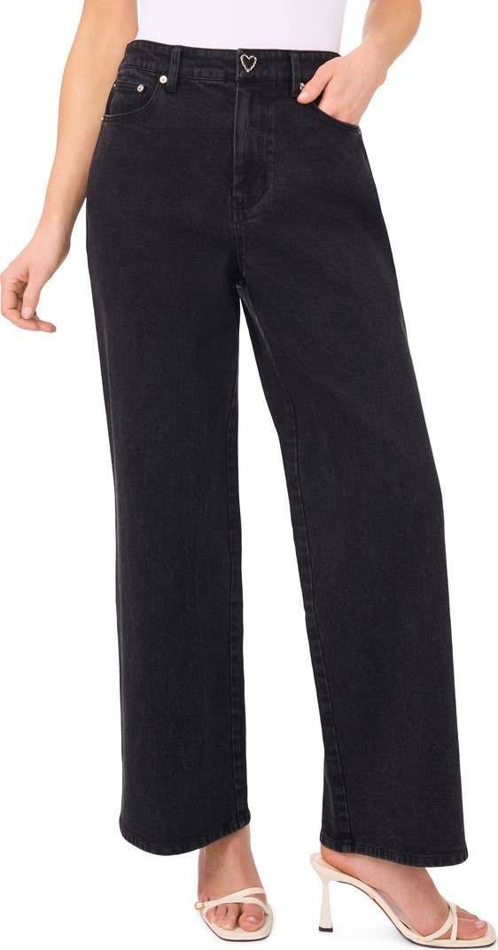 CeCe Classic High Waist Wide Leg Jeans Rich Black Stretch Denim Size 4 NWT $129