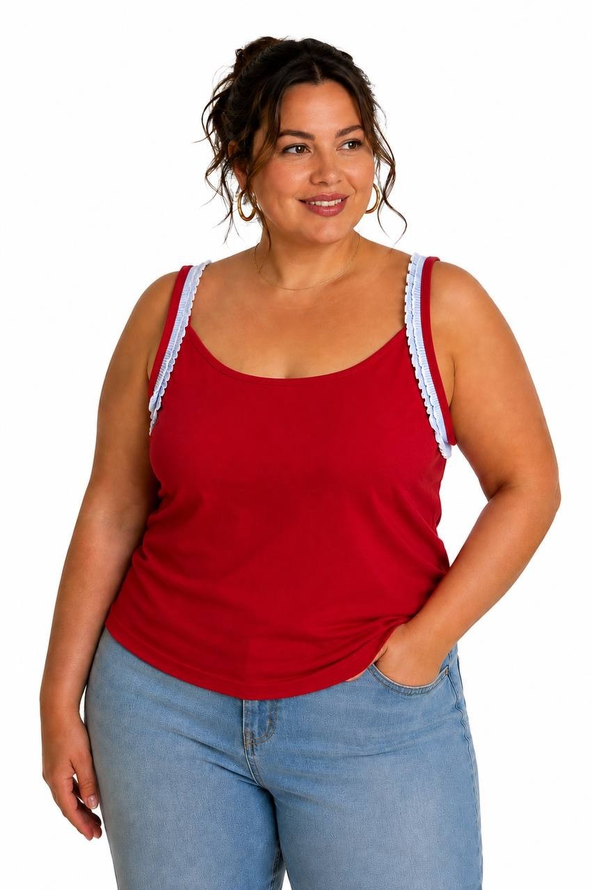 Tommy Hilfiger Red Sleeveless Ruffle Trim Top XXL NWT $49.50