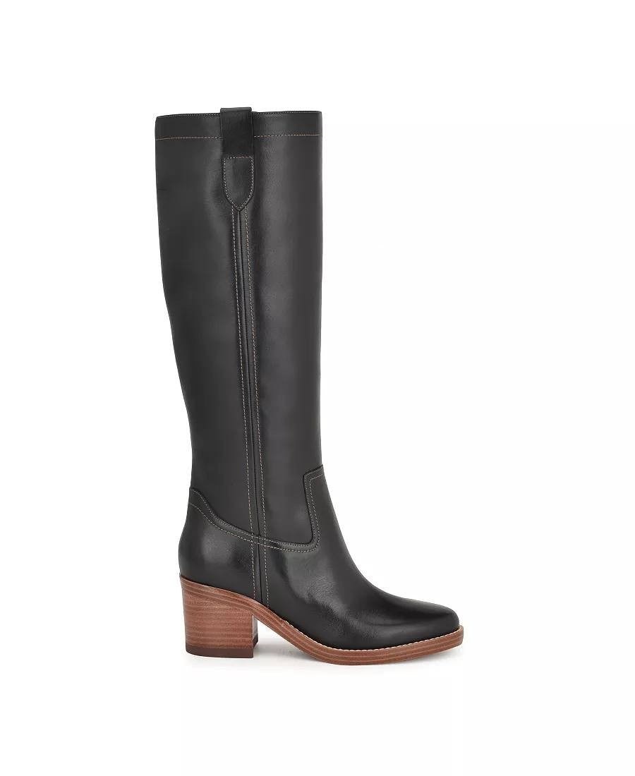 Nine West Hecee Boots 8.5M Black Leather Tall Round Toe Block Heel NIB msrp$269