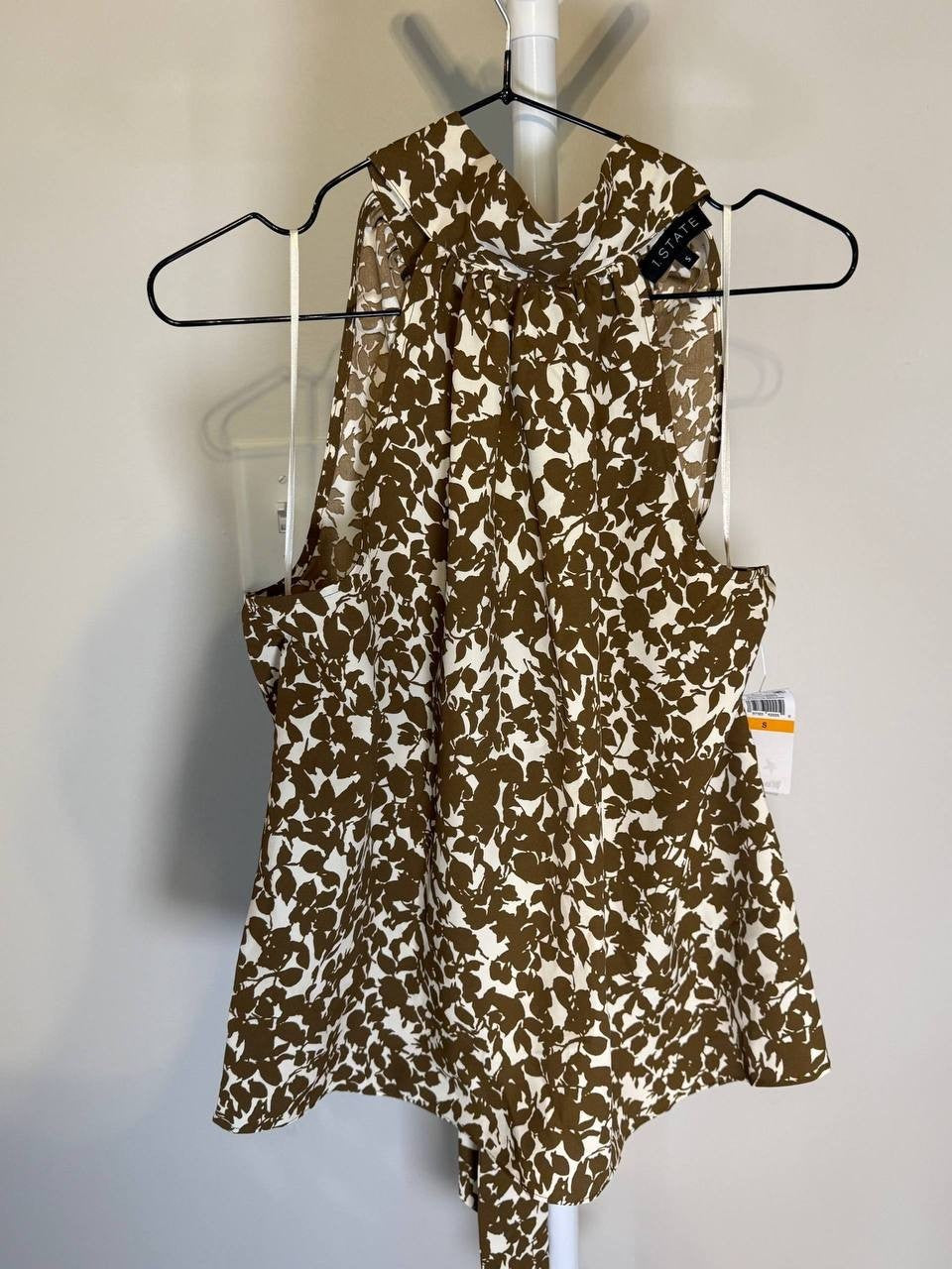 1.State Brown & White Floral High‑Neck Blouse – Size S – NWT