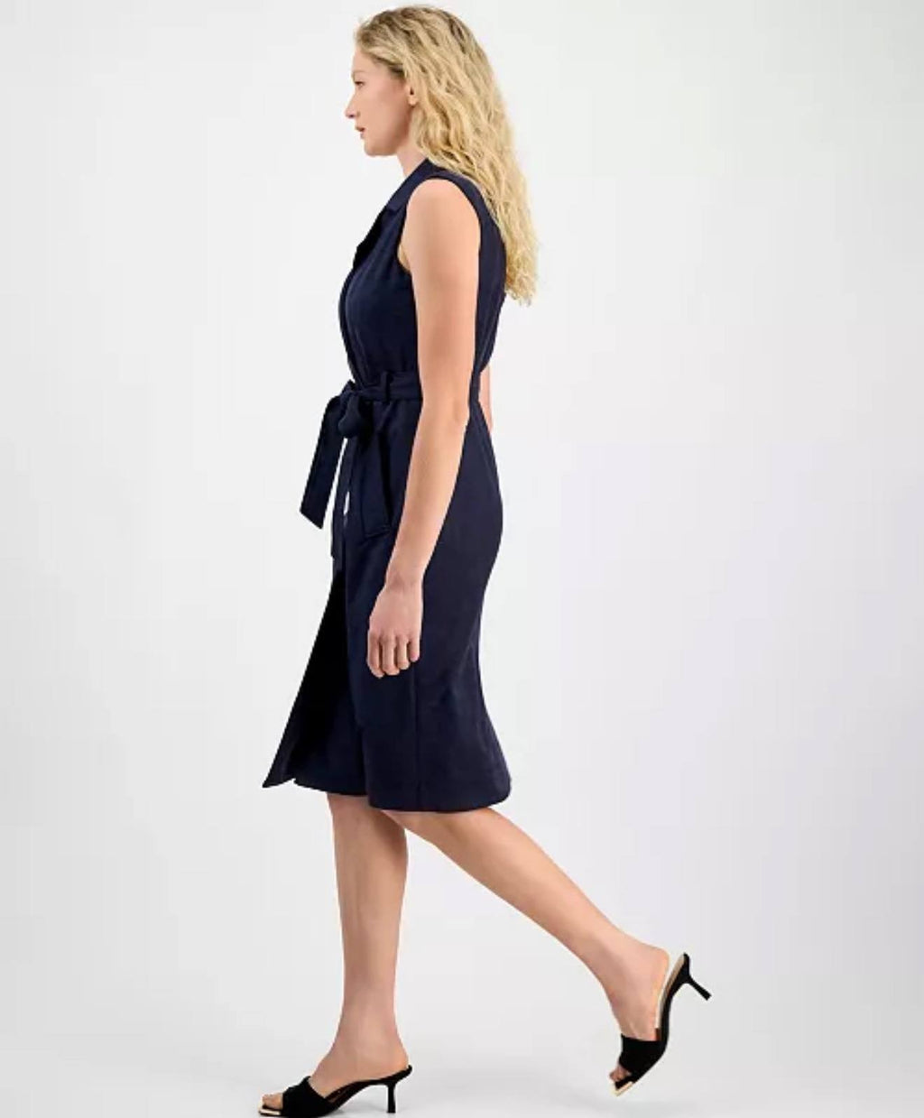 Julia Jordan Faux‑Suede Sash‑Belt Notch‑Lapel Dress – Navy – NWT – Sizes 2–16