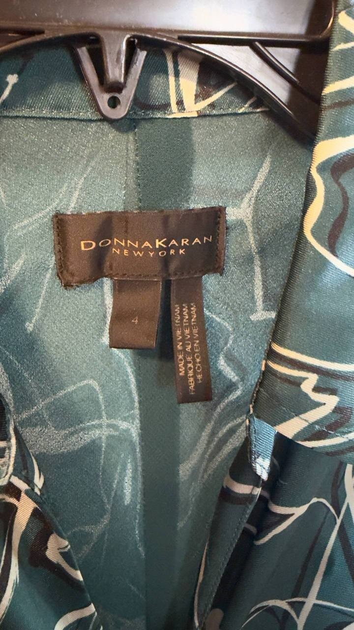 Donna Karan  Geometric Faux Wrap Sleeveless Top Green Multi 4 NWOT $109