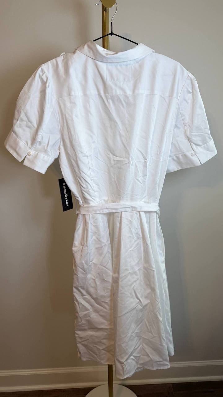 Karl Lagerfeld Paris Flower Corsage Shirtdress White Size XL NWT $189
