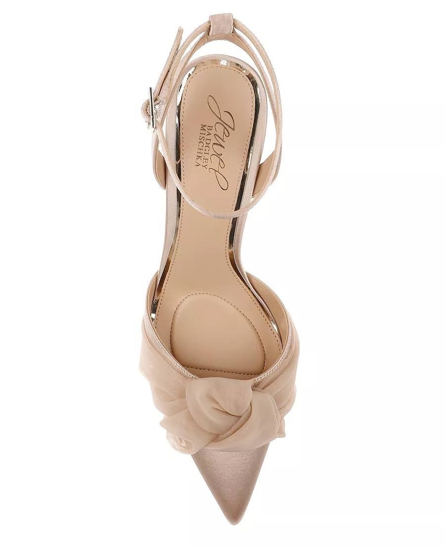 Jewel Badgley Mischka Federica Pumps 5.5 Nude Satin Knot Pointed Toe NIB msrp$99