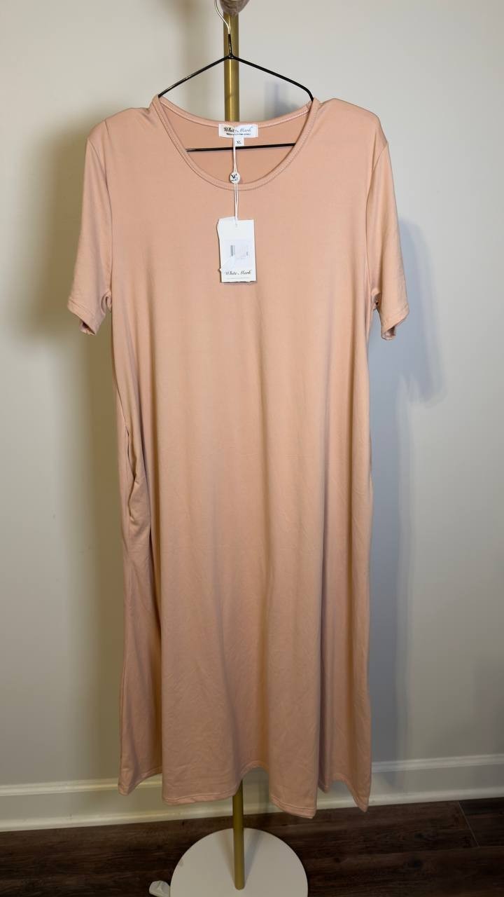 White Mark Women’s Crew Neck T‑Shirt Dress Rose Gold XL NWT $80