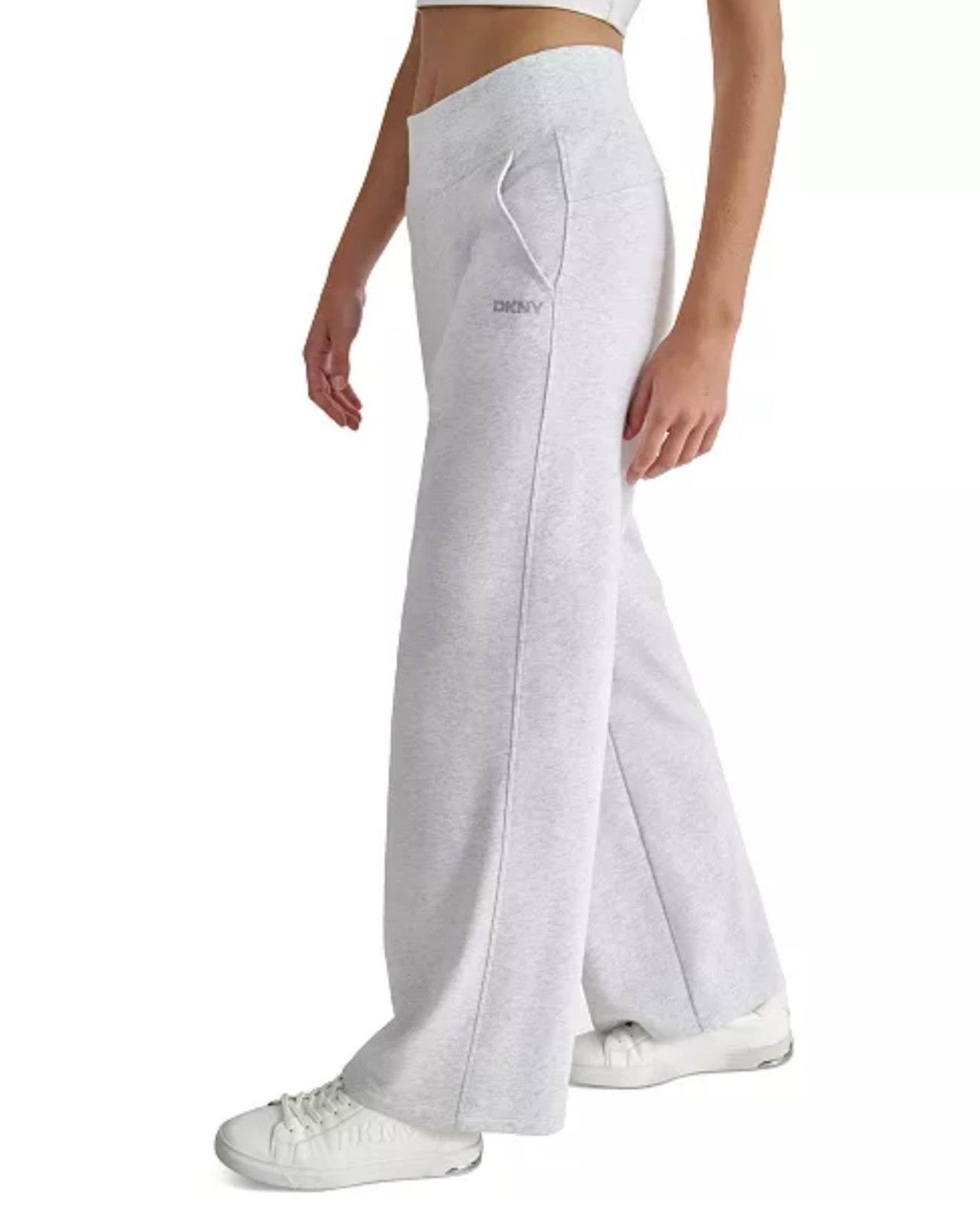 DKNY Sport Studded‑Logo Wide‑Leg Pants Optic Heather NWT M L XL MSRP $60
