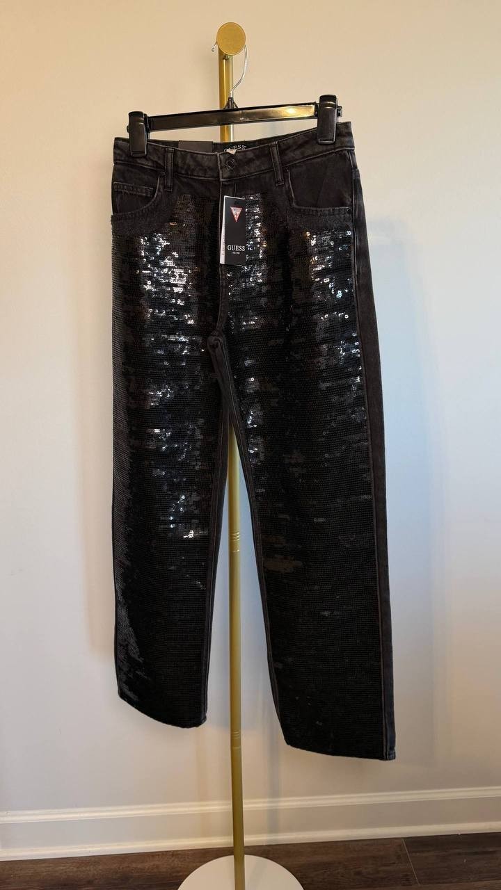 Guess Jill Sequin‑Front Boyfriend Jeans Black 24 NWT $248