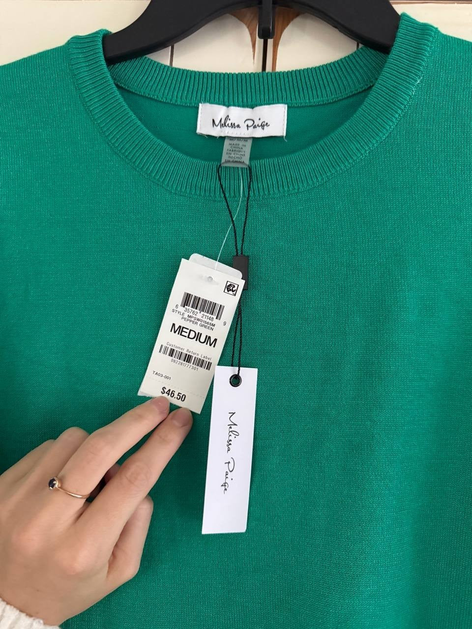 Melissa Paige Fine-Gauge Elbow-Sleeve Sweater – Sage Green, Size M