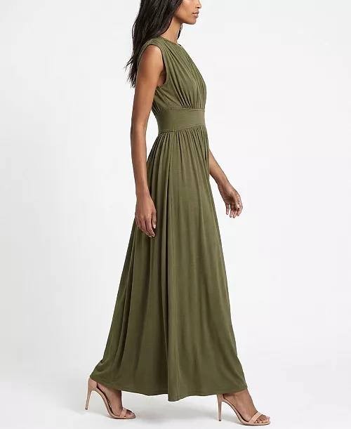Taylor Cinched Waist Ruched Crewneck Dress Olive 10 NWT $199