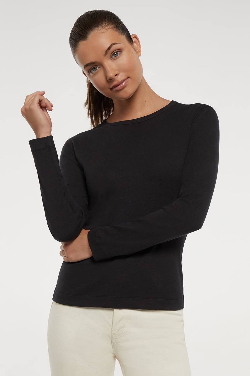 Three Dots Ribbed Crew Neck Long Sleeve Tee Black NWT - Women's Size L