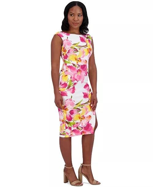 Eliza J Boat-Neck Sleeveless Floral Sheath Dress Floral 8 NWT $128