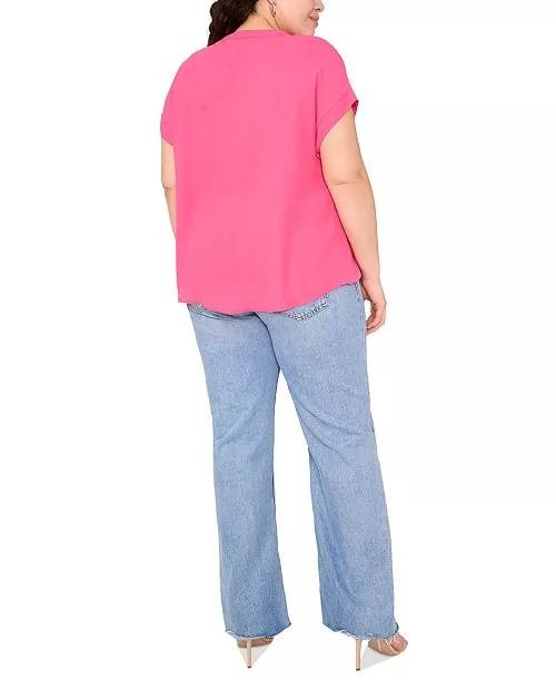 Vince Camuto Plus Size Lace‑Up Short‑Sleeve Top Pink 2X $79 NWT