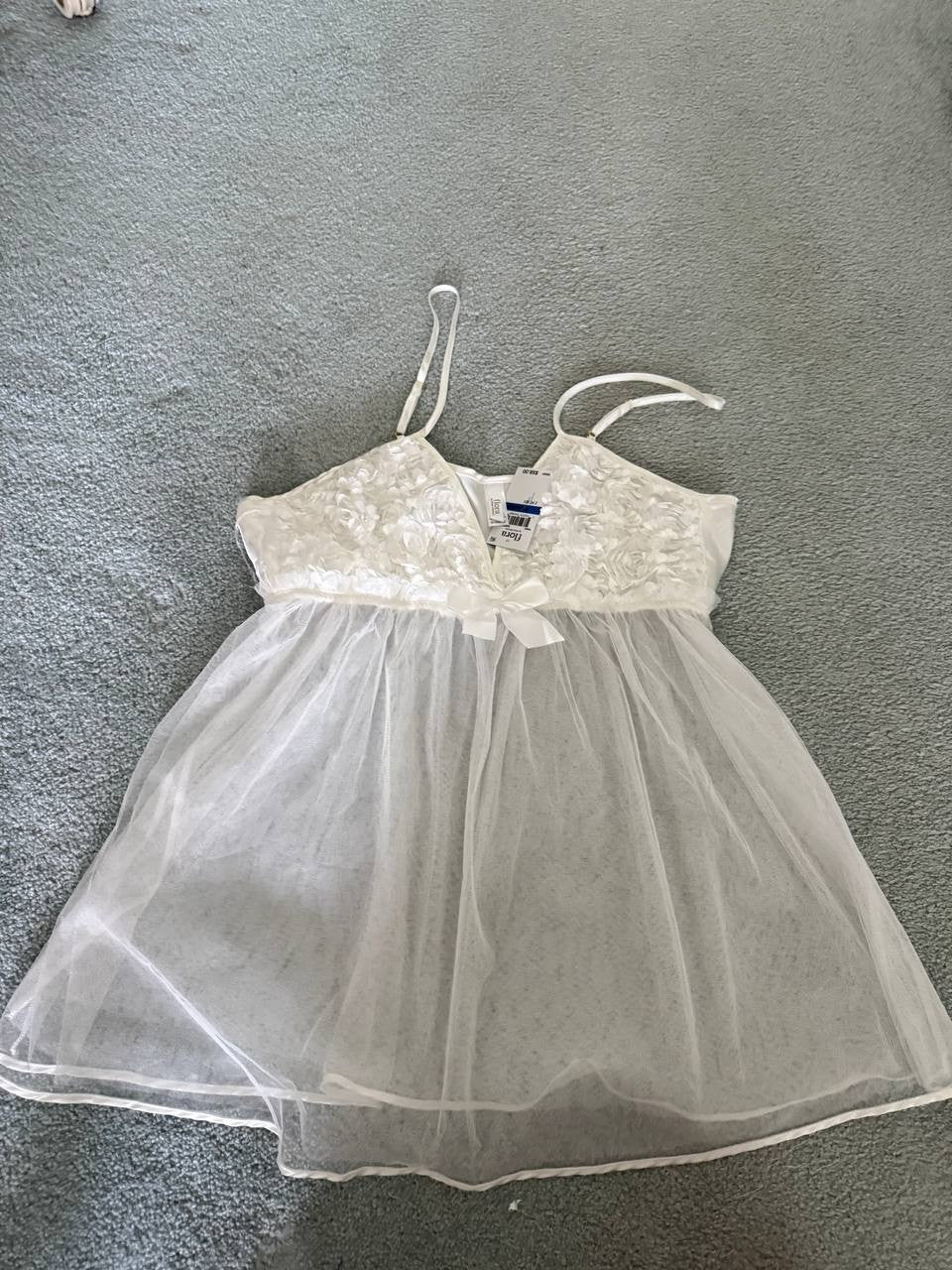 Flora Nikrooz Bellflower Babydoll Chemise White XL Bridal Lingerie Sheer