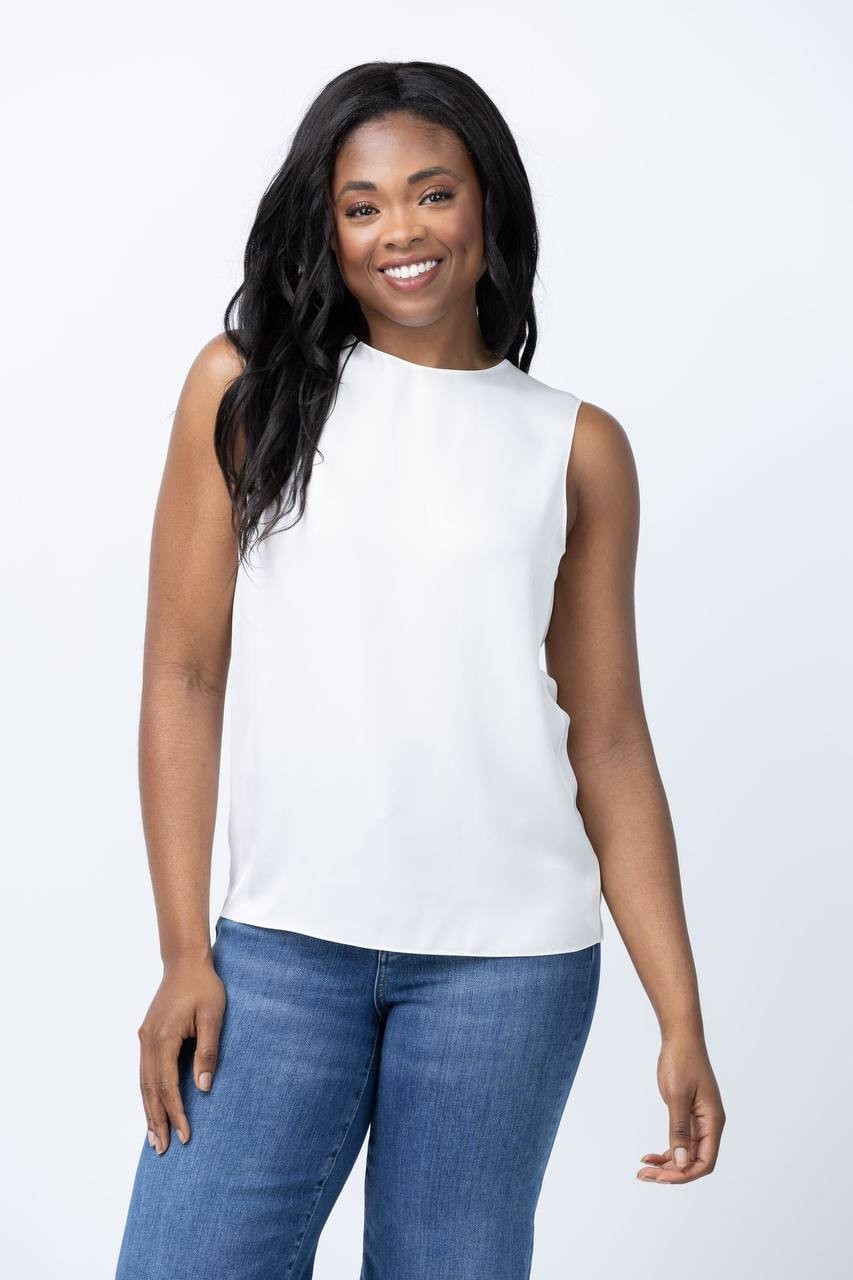 Theory Straight Shell Tank Top Ivory Silk Georgette Size S NWT$175 needs washing