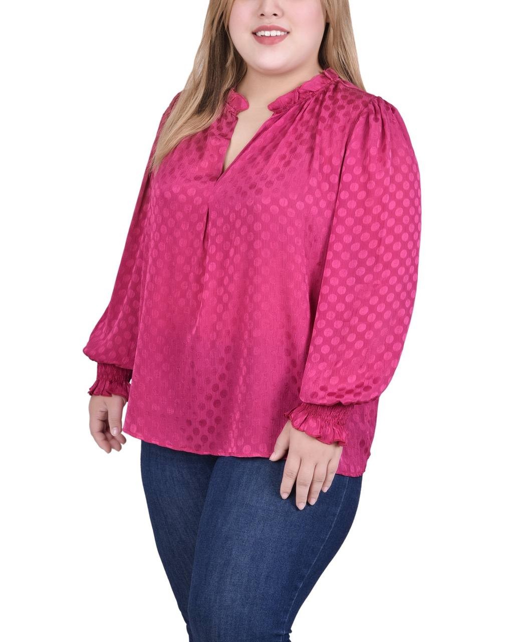NY Collection Plus Size Long Sleeve Smocked Cuff Blouse Purple 1X NWT $44.95