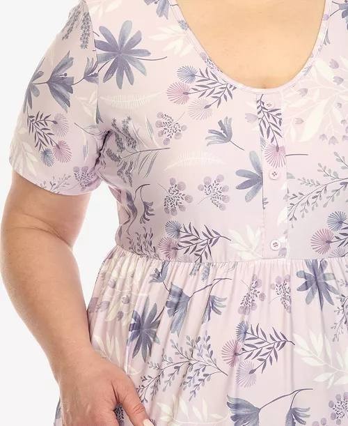 White Mark Plus Floral Short Sleeve Knee Dress Lavender 3XL NWOT $58