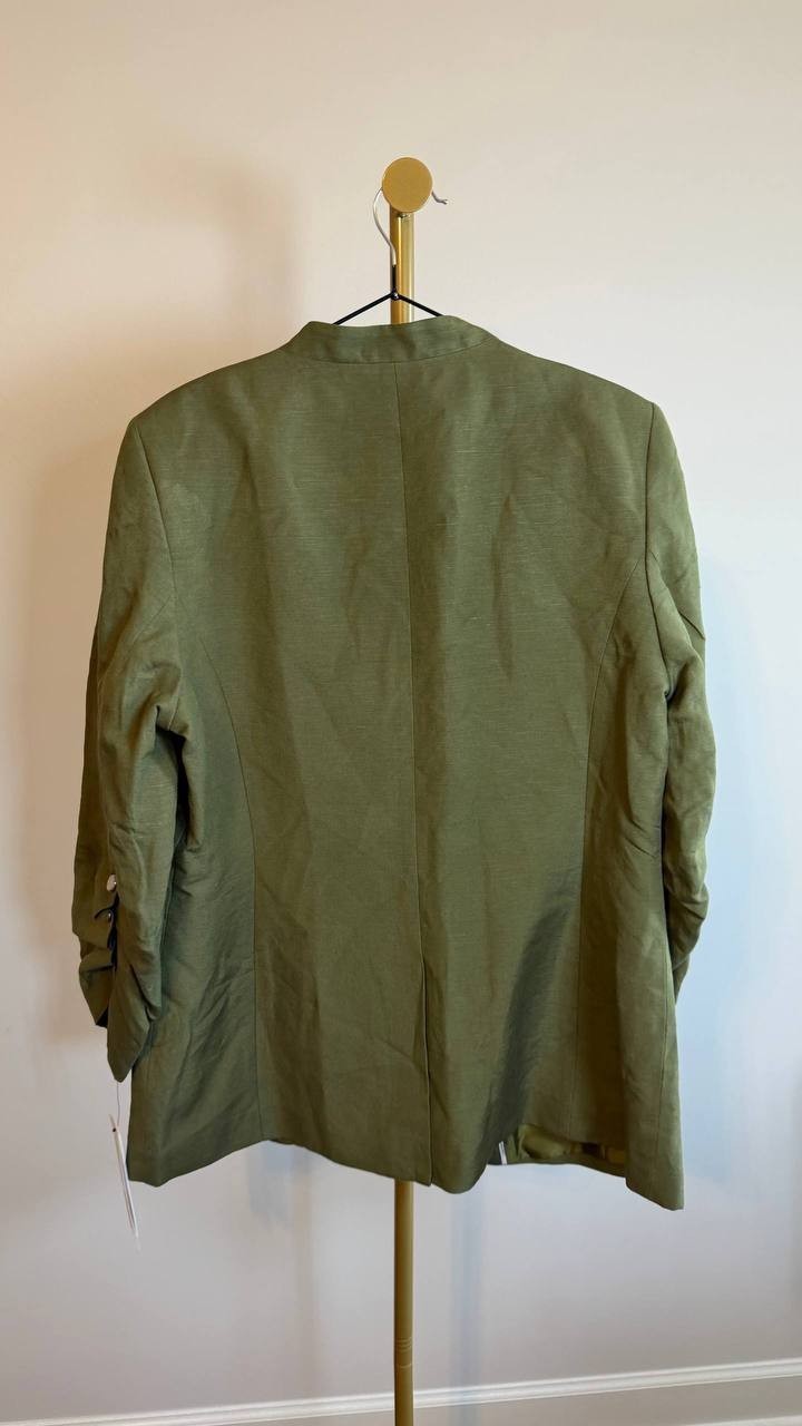 Calvin Klein Women’s Green Petite Linen-Blend 3/4-Sleeve One-Button Blazer Size