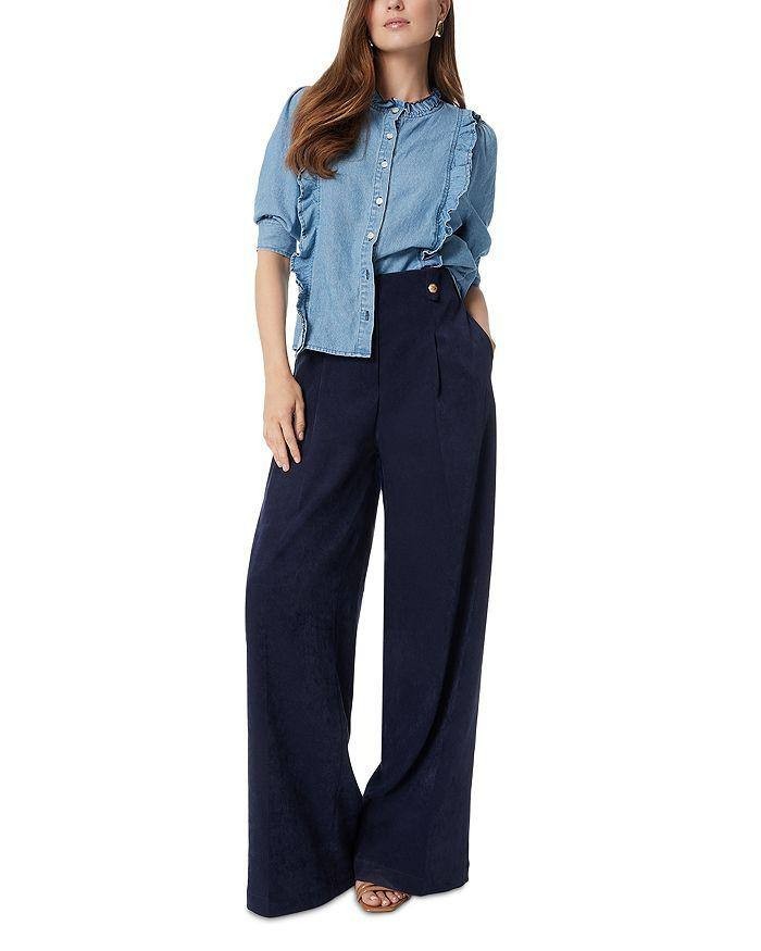 Sam Edelman Alice Ruffled Button‑Down Top Blue XS NWT $119