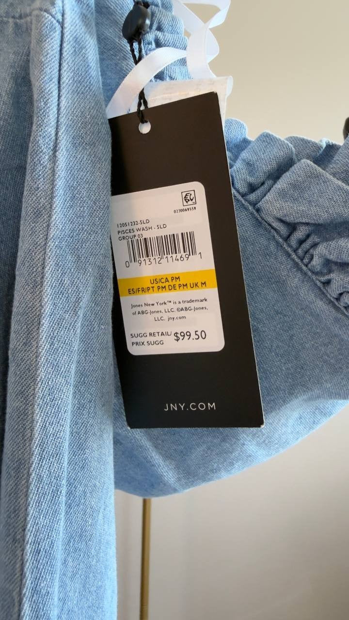 Jones New York Trapeze Chambray Ruffle Dress Pisces Wash PM NWT $99.50