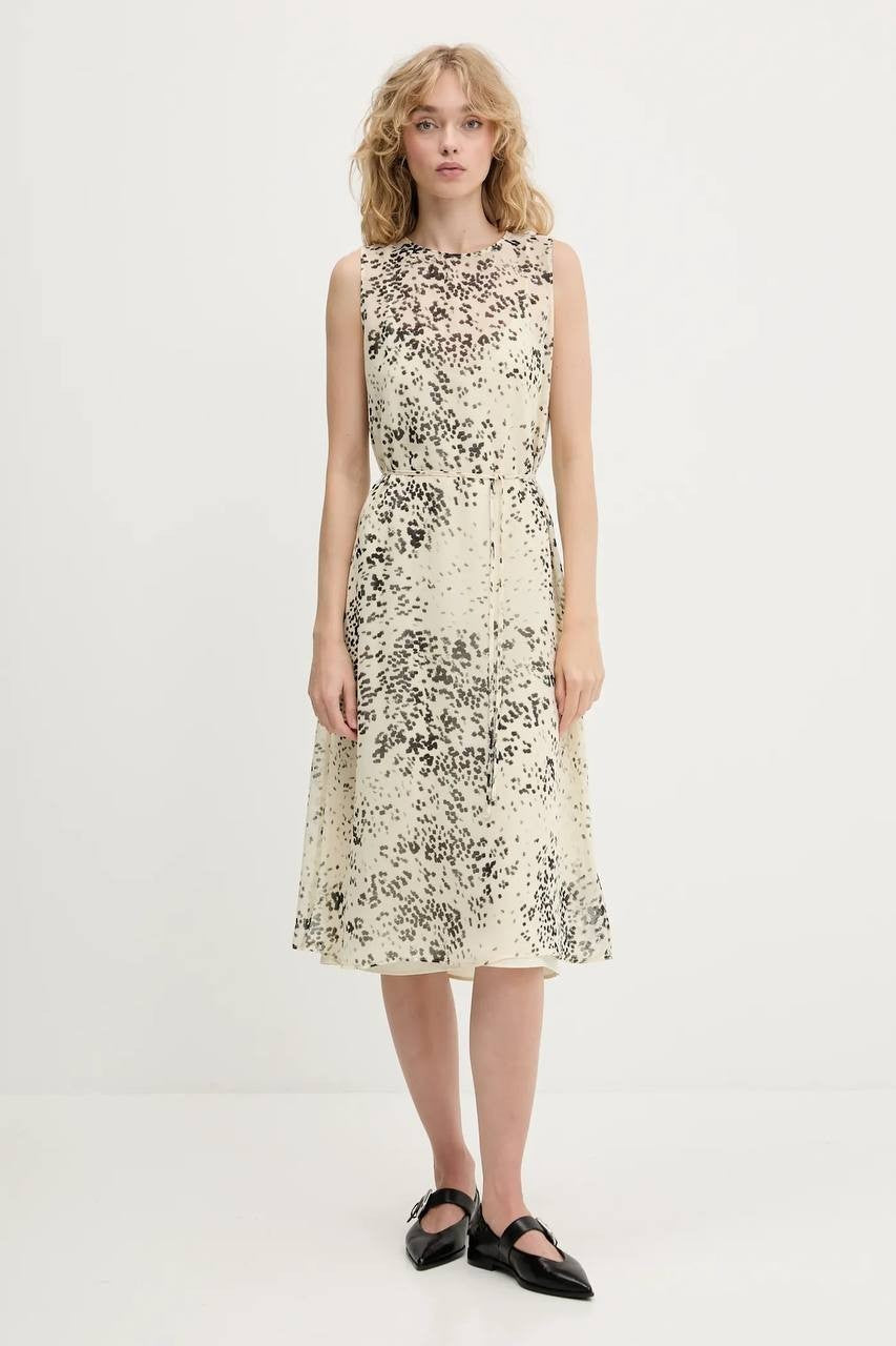 Calvin Klein Printed Chiffon Midi Dress Light Grey M NWT $149