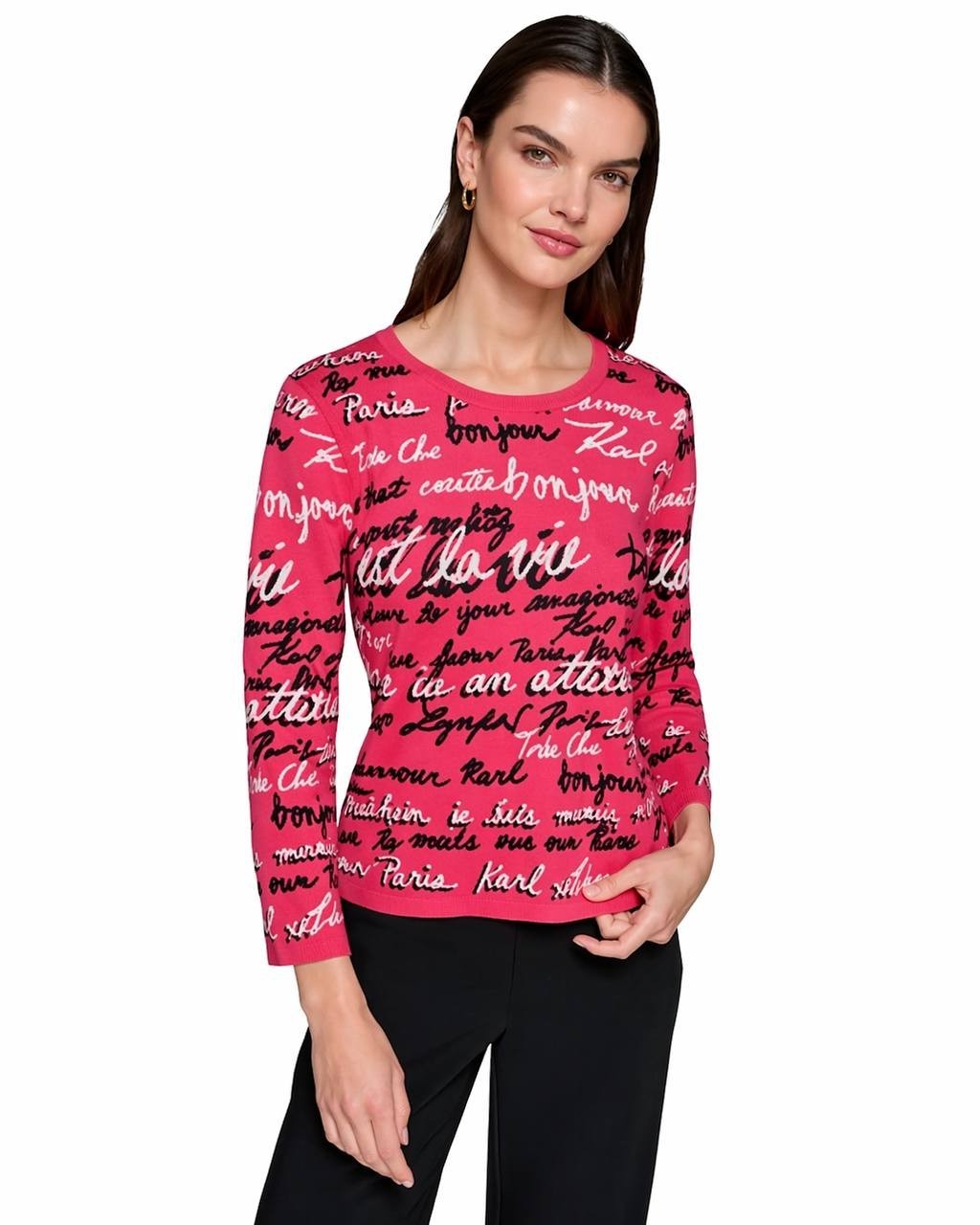 Karl Lagerfeld Paris Women’s Script Print Top Pink XS NWT $129