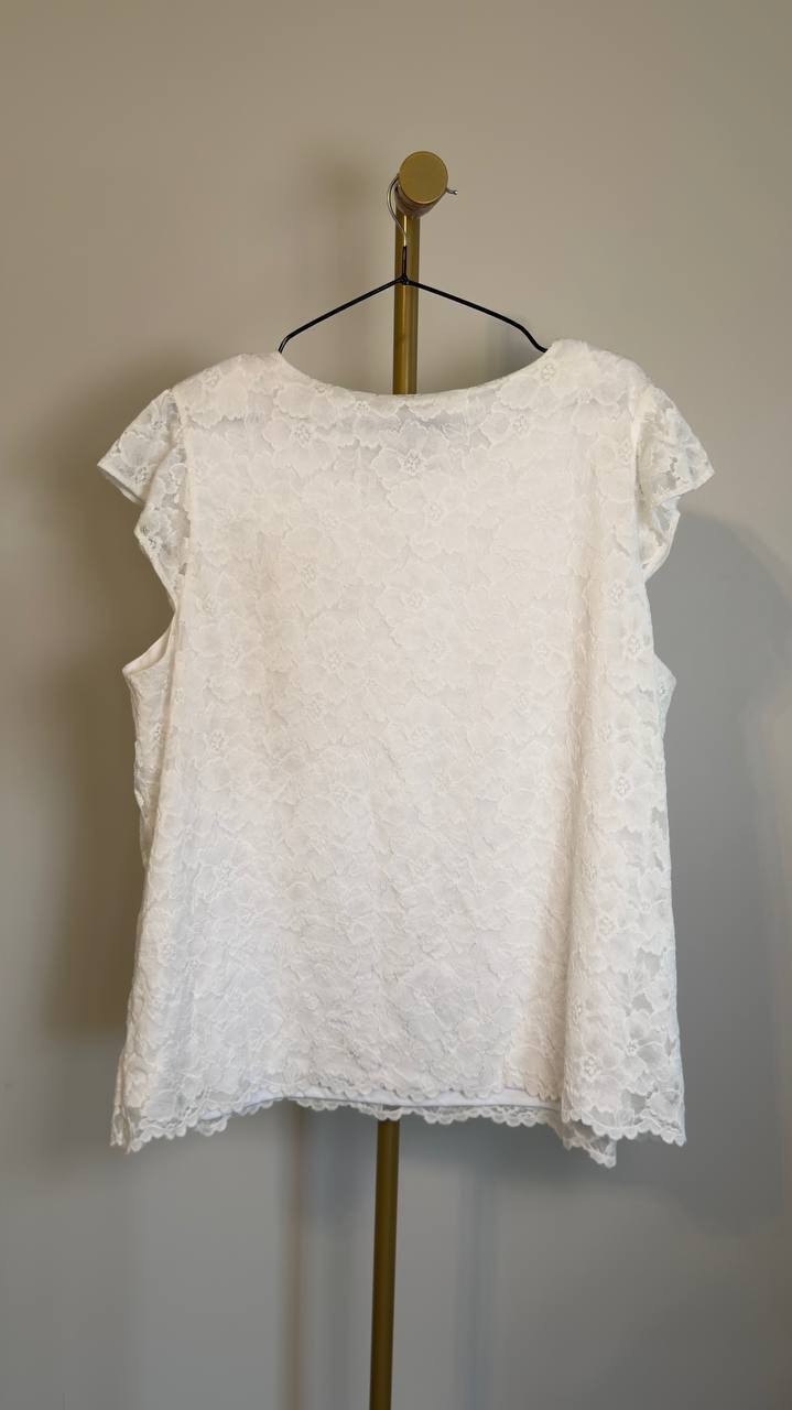 Kasper Plus Size Stretch Lace Flutter-Sleeve Top Lily White 2X NWT $69