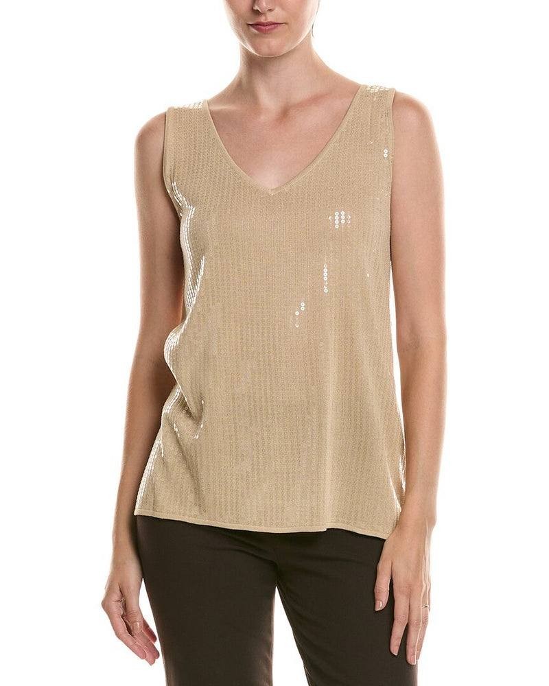 Anne  Klein  Sequins  V‑Neck  Tank  Safari  L  NWT  $79  